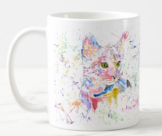 Kitten Pink Cat Feline Animal Watercolour Rainbow Art Coloured Mug Cup