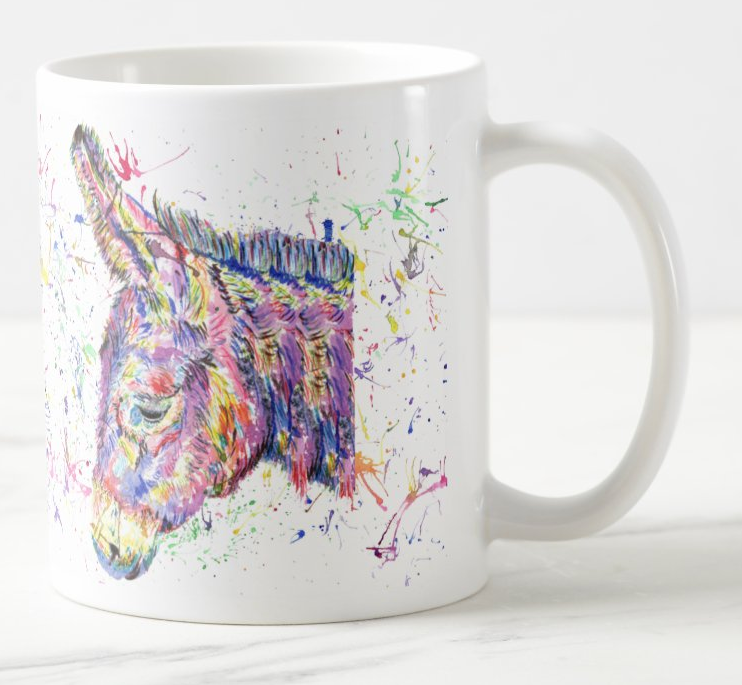 Donkey Farm Animal Watercolour Rainbow Art Coloured Mug Cup