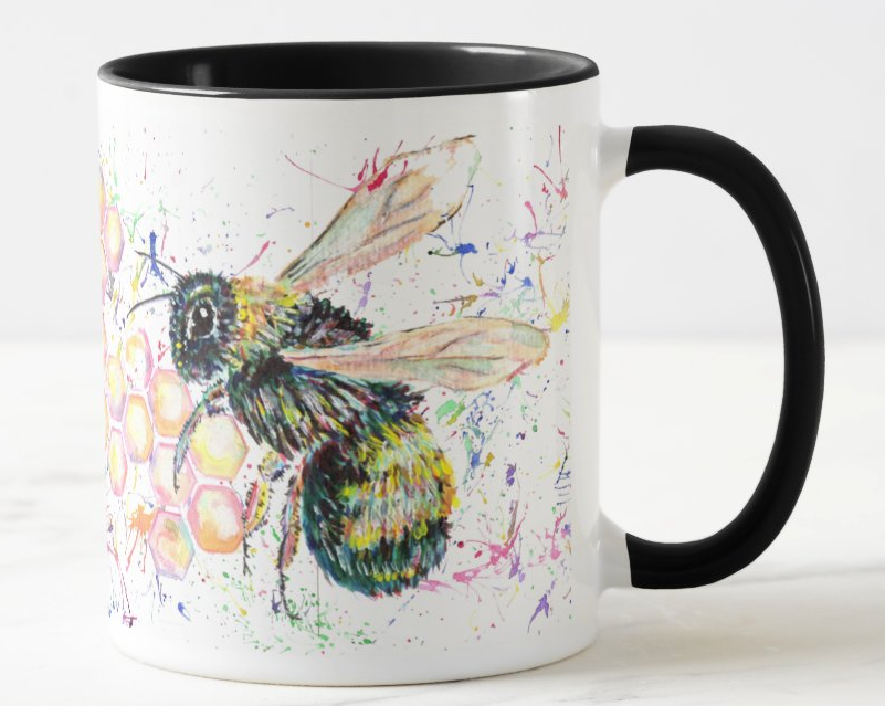 Bee Bees Honey comb Wildlife Insect Animals Watercolour Rainbow Art Coloured Mug Cup