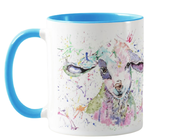 Lamb baby Farm Animals Watercolour Rainbow Art Coloured Mug Cup