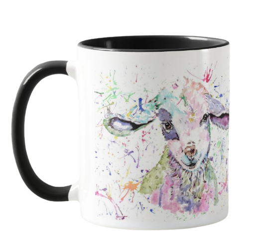 Lamb baby Farm Animals Watercolour Rainbow Art Coloured Mug Cup