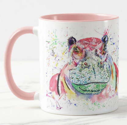 Hippopotamus Hippo Wild Wildlife Safari animals Watercolour Rainbow Art Coloured Mug Cup