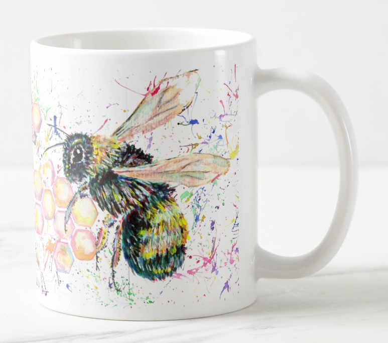 Bee Bees Honey comb Wildlife Insect Animals Watercolour Rainbow Art Coloured Mug Cup