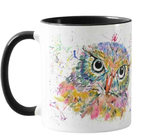 Owl Wildlife Animals Watercolour Rainbow Art Coloured Mug Cup