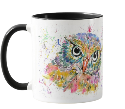 Owl Wildlife Animals Watercolour Rainbow Art Coloured Mug Cup