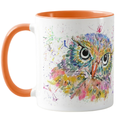 Owl Wildlife Animals Watercolour Rainbow Art Coloured Mug Cup