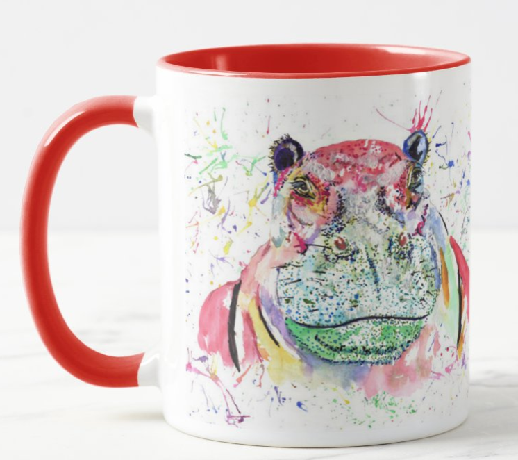 Hippopotamus Hippo Wild Wildlife Safari animals Watercolour Rainbow Art Coloured Mug Cup