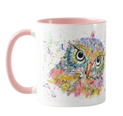 Owl Wildlife Animals Watercolour Rainbow Art Coloured Mug Cup