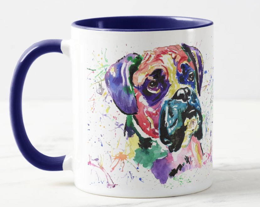 Boxer Bully Dog Pet Animals Watercolour Rainbow Art Coloured Mug Cup