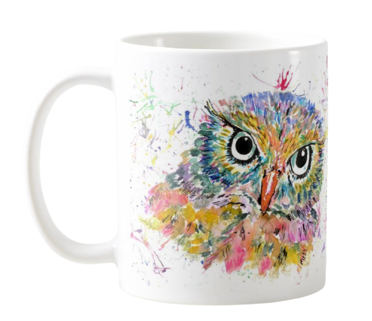 Owl Wildlife Animals Watercolour Rainbow Art Coloured Mug Cup