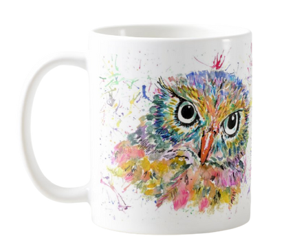 Owl Wildlife Animals Watercolour Rainbow Art Coloured Mug Cup
