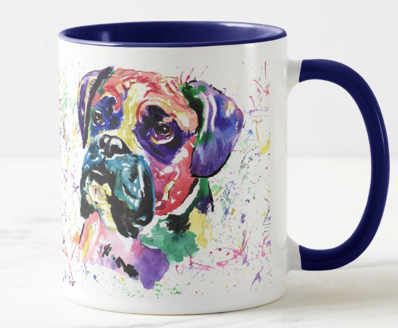 Boxer Bully Dog Pet Animals Watercolour Rainbow Art Coloured Mug Cup