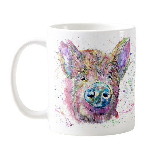 Pig Farm Animals Watercolour Rainbow Art Coloured Mug Cup