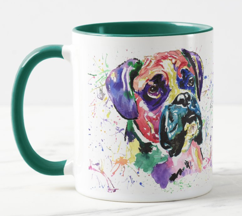 Boxer Bully Dog Pet Animals Watercolour Rainbow Art Coloured Mug Cup