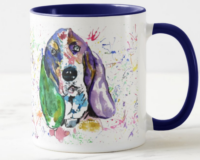 Basset Hound Hunting Dog Pet Animals Watercolour Rainbow Art Coloured Mug Cup