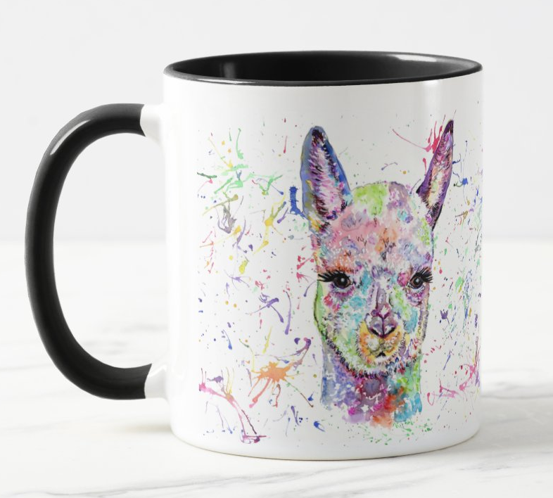 Alpaca Llama Animal Watercolour Rainbow Art Coloured Mug Cup