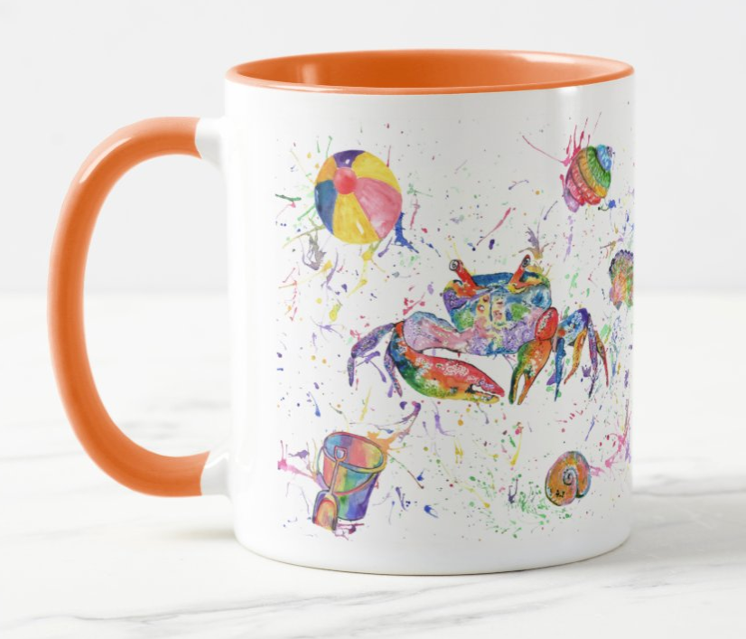 Crab Seafront Beach Animals  Watercolour Rainbow Art Coloured Mug Cup