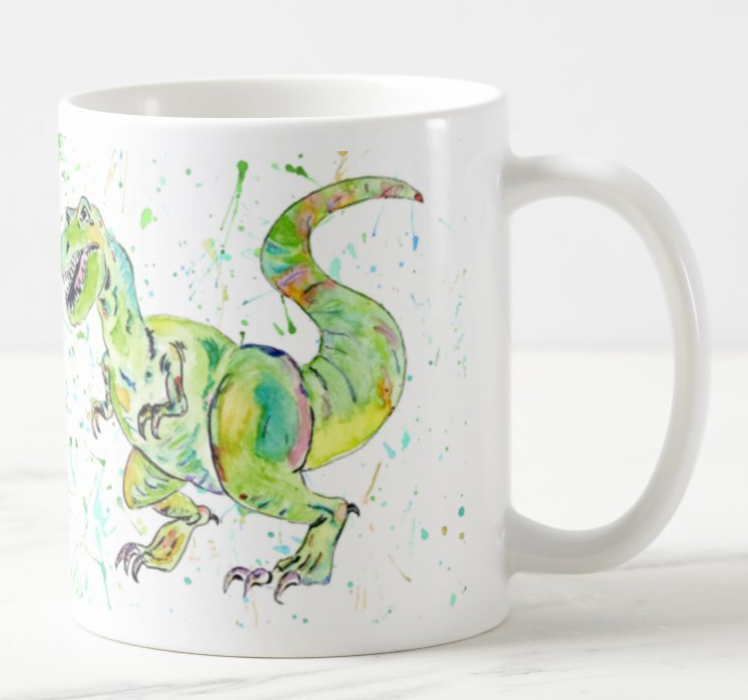 Dinosaur T-Rex Tyrannosaurus Watercolour Rainbow Art Coloured Mug Cup