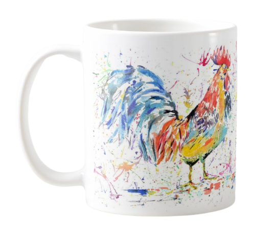 Cockerel Rooster hen Watercolour Rainbow Art Farm Animal Coloured Mug Cup