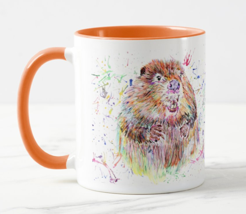 Beaver Animal Watercolour Rainbow Art Coloured Mug Cup