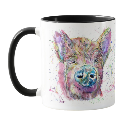 Pig Farm Animals Watercolour Rainbow Art Coloured Mug Cup