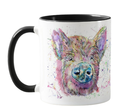 Pig Farm Animals Watercolour Rainbow Art Coloured Mug Cup
