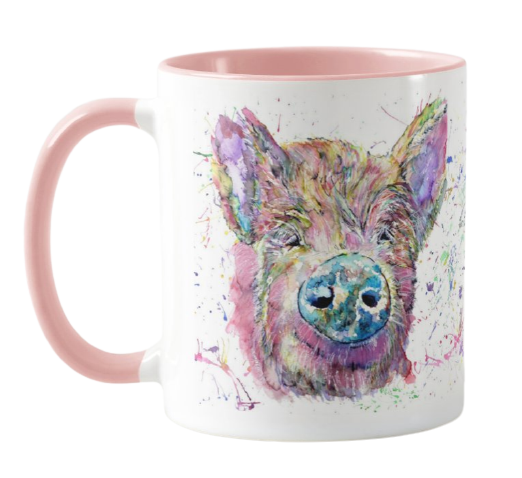 Pig Farm Animals Watercolour Rainbow Art Coloured Mug Cup