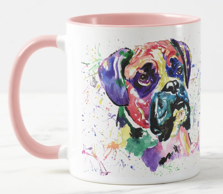 Boxer Bully Dog Pet Animals Watercolour Rainbow Art Coloured Mug Cup