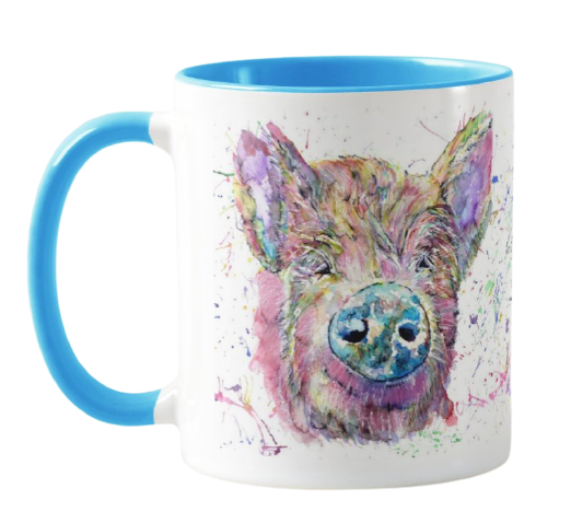 Pig Farm Animals Watercolour Rainbow Art Coloured Mug Cup