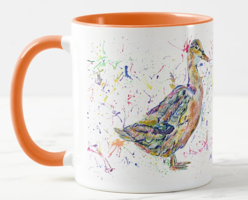 Duck Farm Animal Watercolour Rainbow Art Coloured Mug Cup