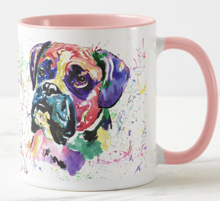 Boxer Bully Dog Pet Animals Watercolour Rainbow Art Coloured Mug Cup