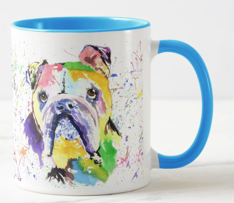 Bully British Bulldog Dog Pet  Animals Watercolour Rainbow Art Coloured Mug Cup