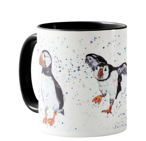 Puffin Bird Animal Watercolour Rainbow Art Coloured Mug Cup