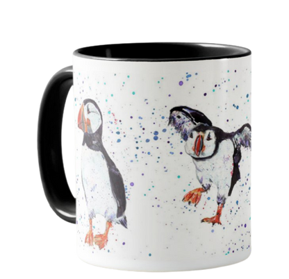 Puffin Bird Animal Watercolour Rainbow Art Coloured Mug Cup