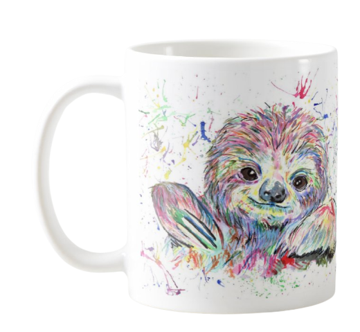 Sloth Animals Watercolour Rainbow Art Coloured Mug Cup