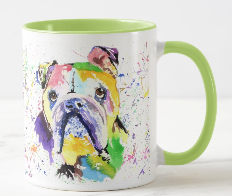 Bully British Bulldog Dog Pet  Animals Watercolour Rainbow Art Coloured Mug Cup