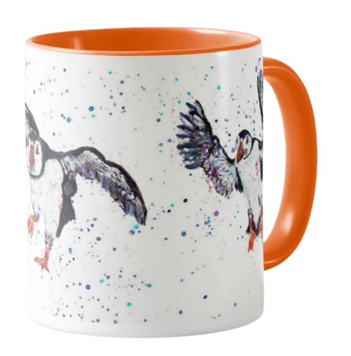 Puffin Bird Animal Watercolour Rainbow Art Coloured Mug Cup