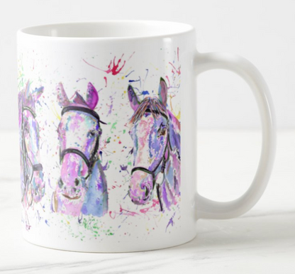 Horses 3 Horse Farm Animals Watercolour Rainbow Art Coloured Mug Cup
