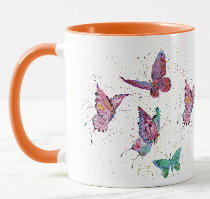 Butterfly Butterflies insect Wildlife Animals Watercolour Rainbow Art Coloured Mug Cup