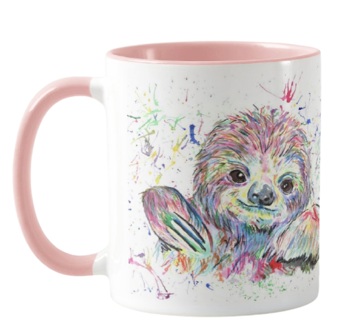 Sloth Animals Watercolour Rainbow Art Coloured Mug Cup