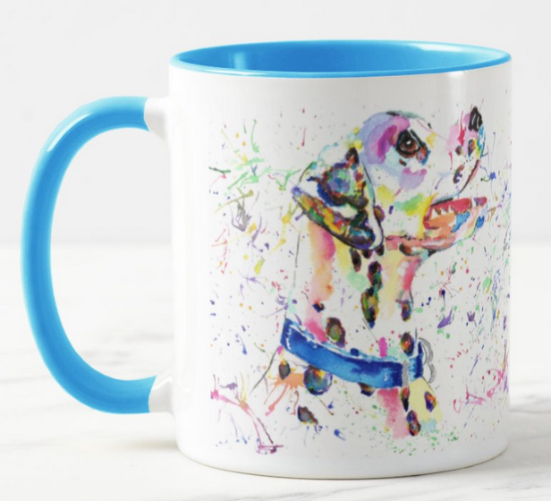 Dalmatian Dalmation Dog Pet Animals Watercolour Rainbow Art Coloured Mug Cup