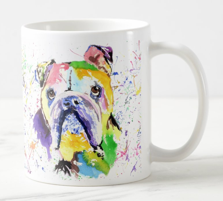 Bully British Bulldog Dog Pet  Animals Watercolour Rainbow Art Coloured Mug Cup