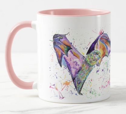 Bat Night Animal Watercolour Rainbow Art Coloured Mug Cup
