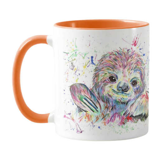 Sloth Animals Watercolour Rainbow Art Coloured Mug Cup