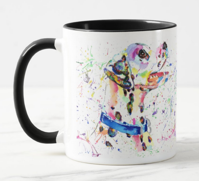 Dalmatian Dalmation Dog Pet Animals Watercolour Rainbow Art Coloured Mug Cup