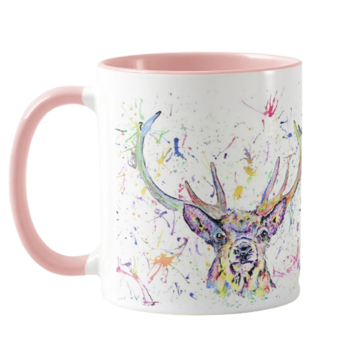 Stag Scottish Wildlife Animals Watercolour Rainbow Art Coloured Mug Cup