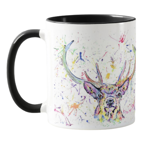 Stag Scottish Wildlife Animals Watercolour Rainbow Art Coloured Mug Cup