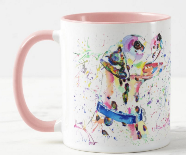 Dalmatian Dalmation Dog Pet Animals Watercolour Rainbow Art Coloured Mug Cup