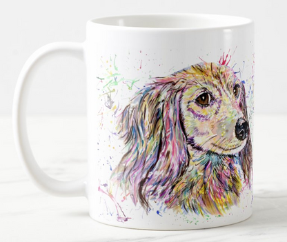 Dachshund Long haired Sausage Wierner Dog Pet Animals Watercolour Rainbow Art Coloured Mug Cup