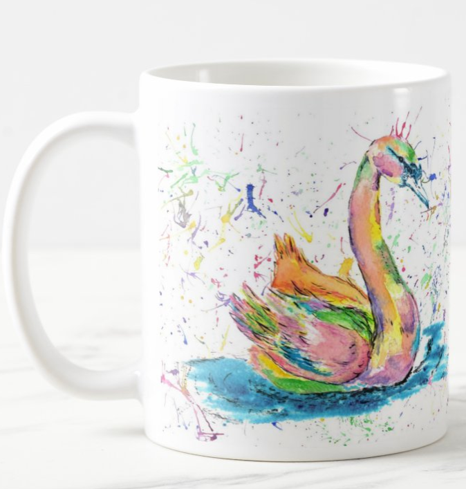 Swan Bird Wildlife Animals Watercolour Rainbow Art Coloured Mug Cup